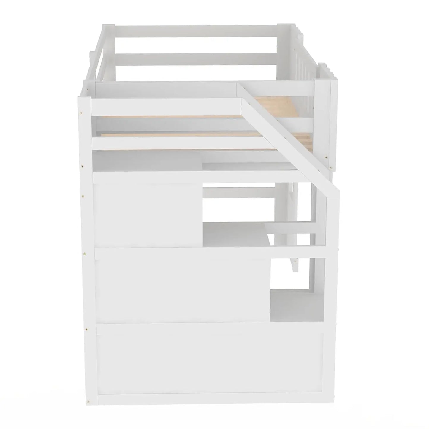 Twin size Low Loft Bed with Stairs, Storage Staircase and Window,