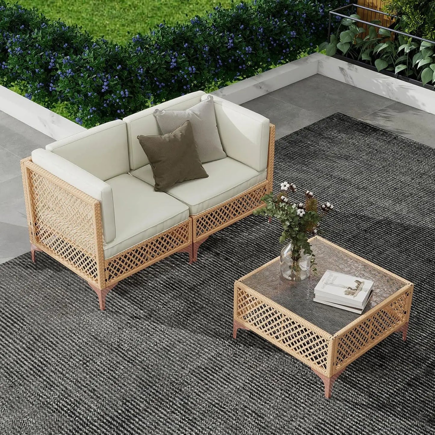 9pc Patio Sectional Set with Fire Pit