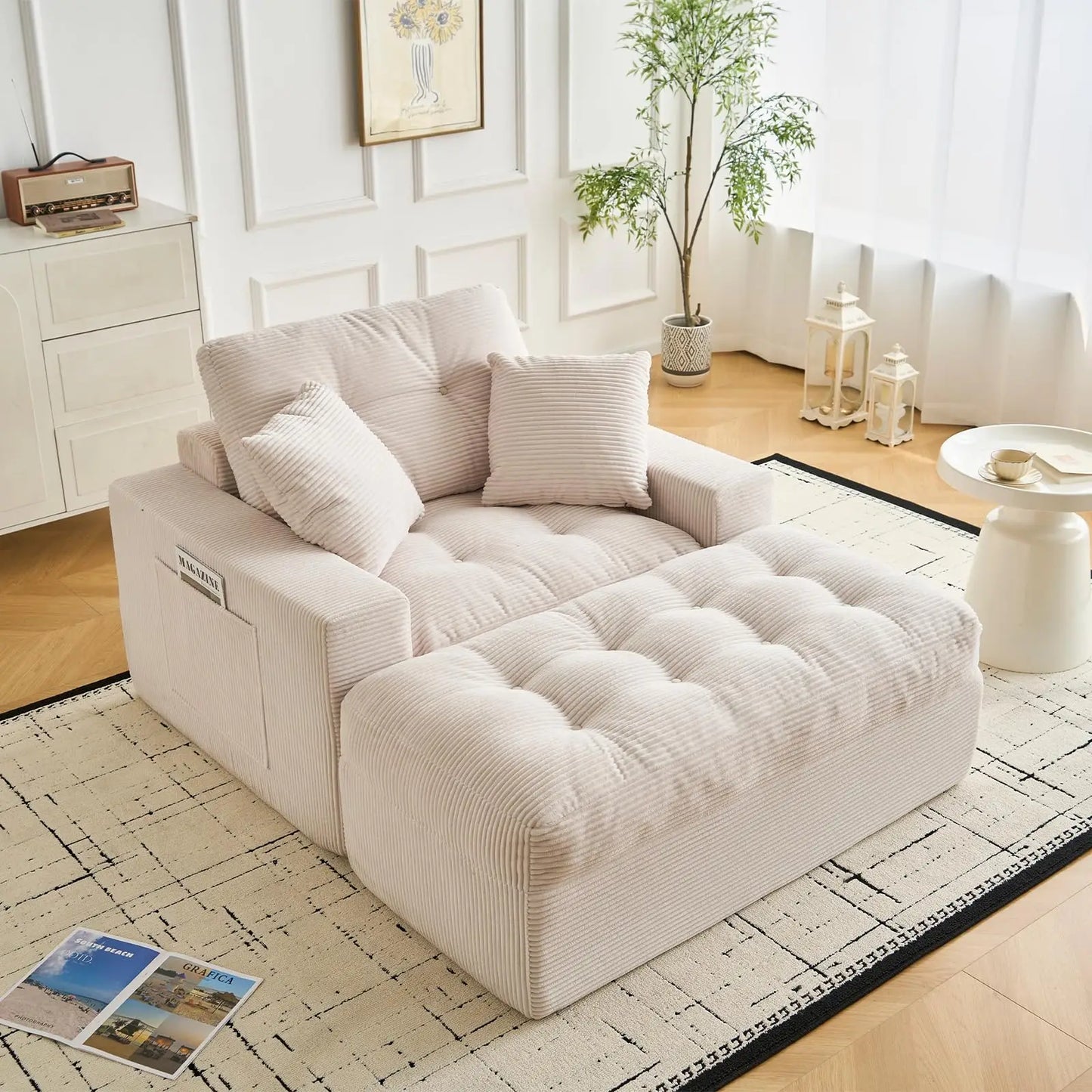 63'' Indoor Chaise Lounge With Ottoman and 2 Pillows