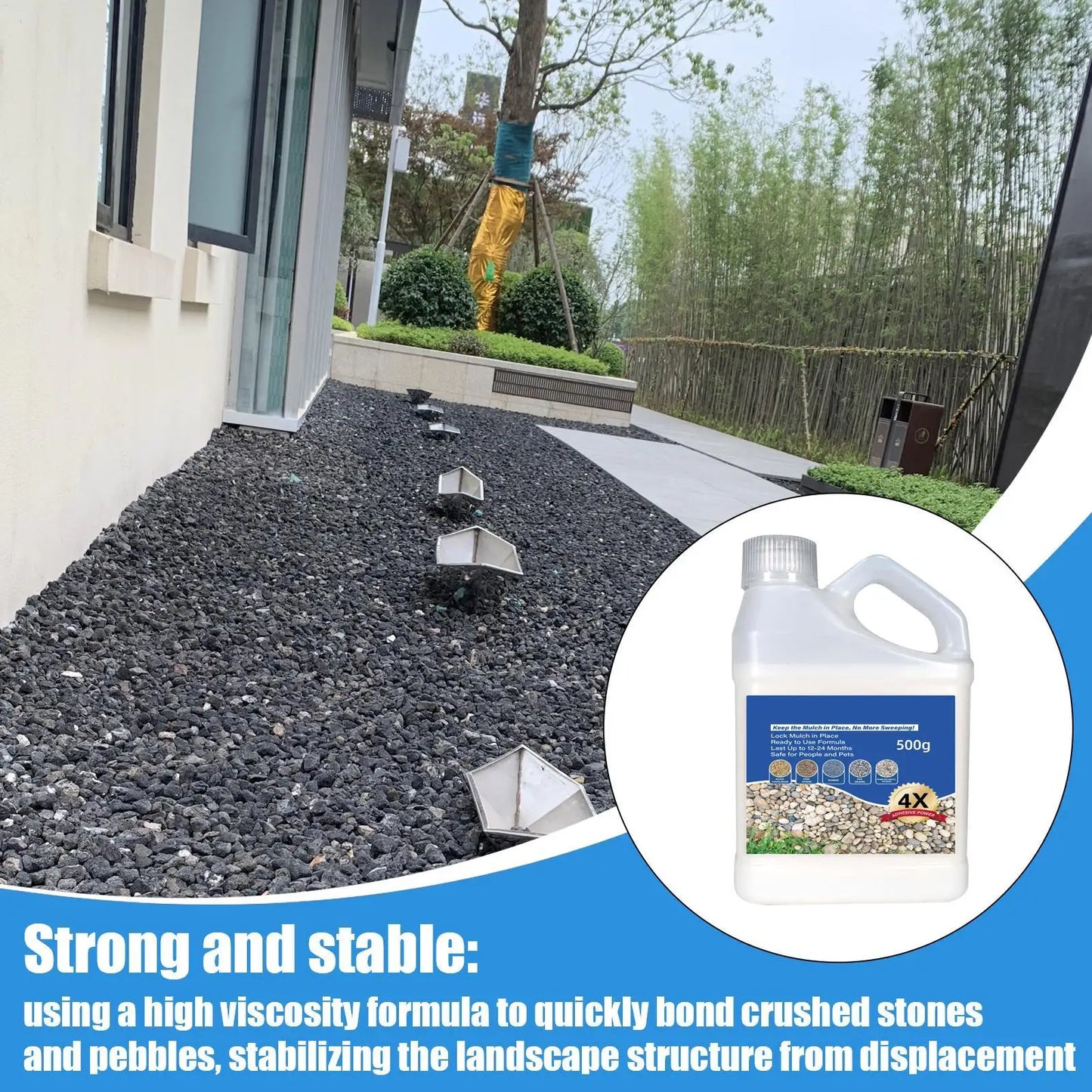 500g Mulch Rock Adhesive, Fast Drying Glue for Outdoor Yard Patio Stones