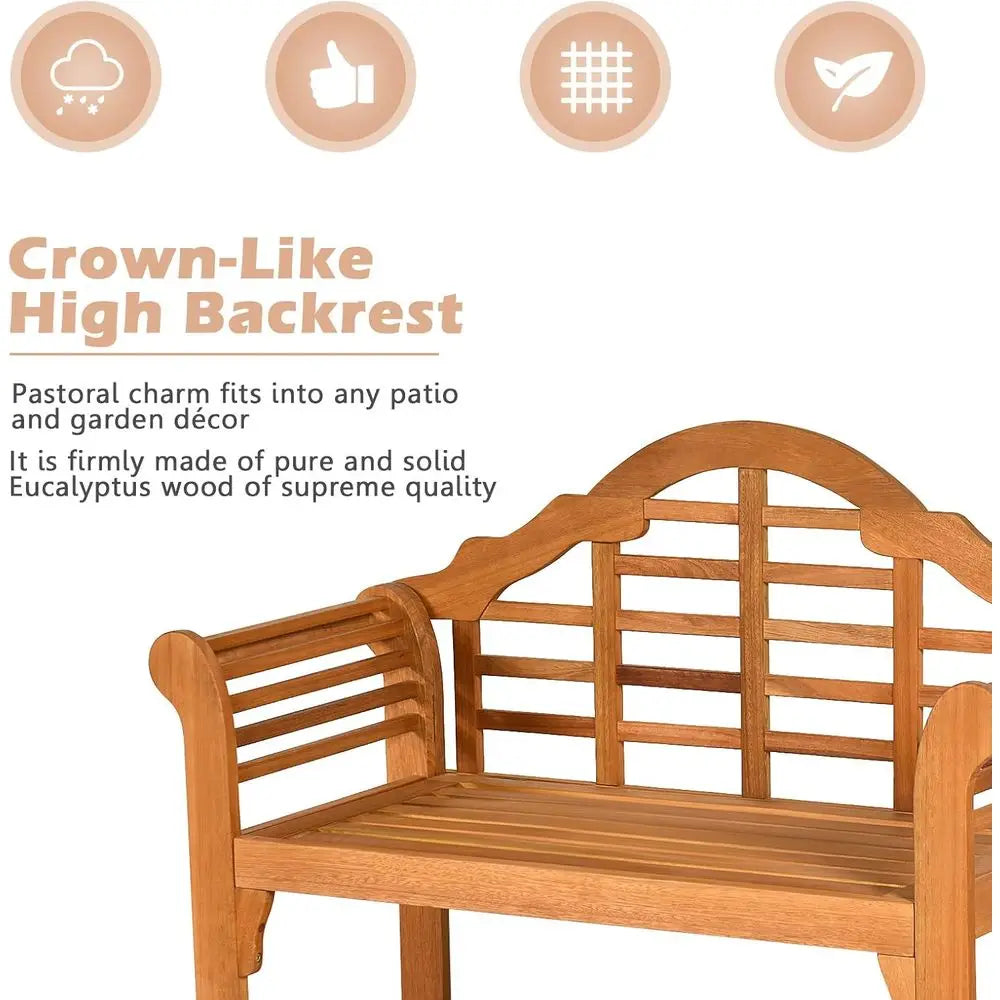 4ft Foldable Eucalyptus Bench with Curved Back & Armrests