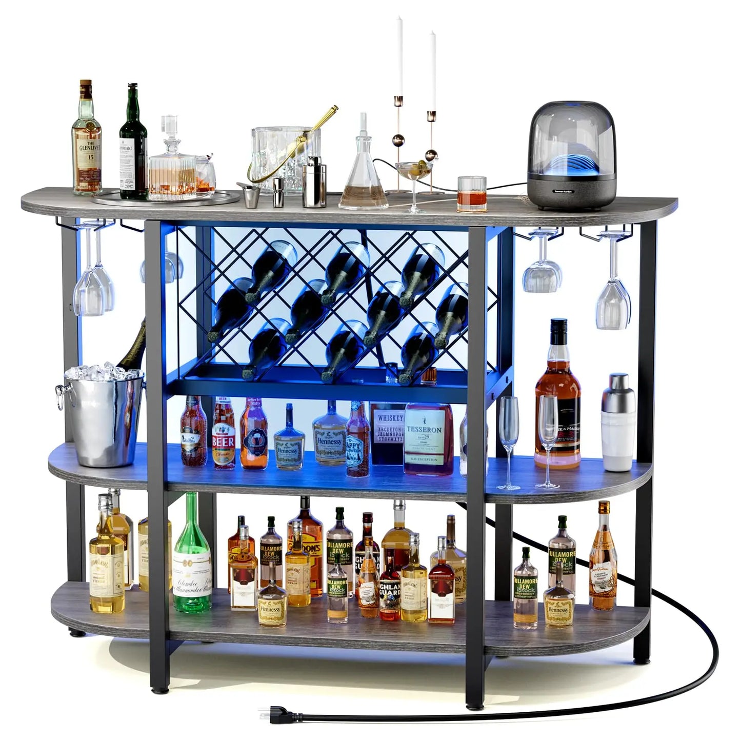 Metal Wine Racks with Bar Utensils and Glasses and Wine Bottle Holder