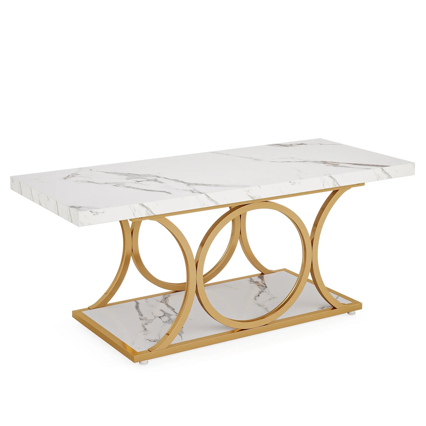 47 inch Rectangle, Faux Marble & Wood Coffee Table