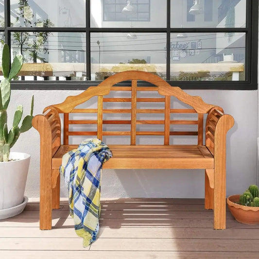 4ft Foldable Eucalyptus Bench with Curved Back & Armrests