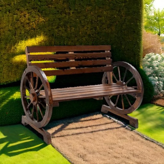 2-Person Wooden Wagon Wheel Bench