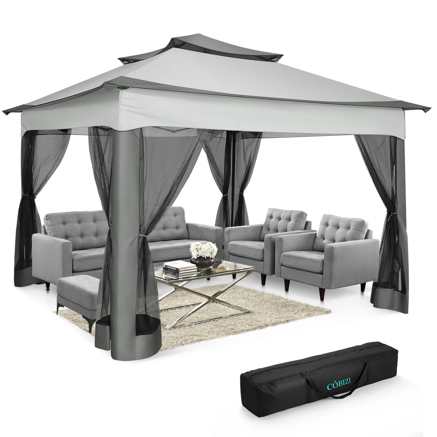 11x11ft Pop Up Gazebo with Mosquito Netting & Carry Bag