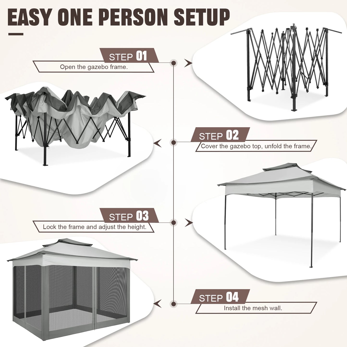 11x11ft Pop Up Gazebo with Mosquito Netting & Carry Bag