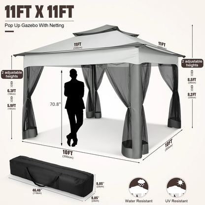 11x11ft Pop Up Gazebo with Mosquito Netting & Carry Bag