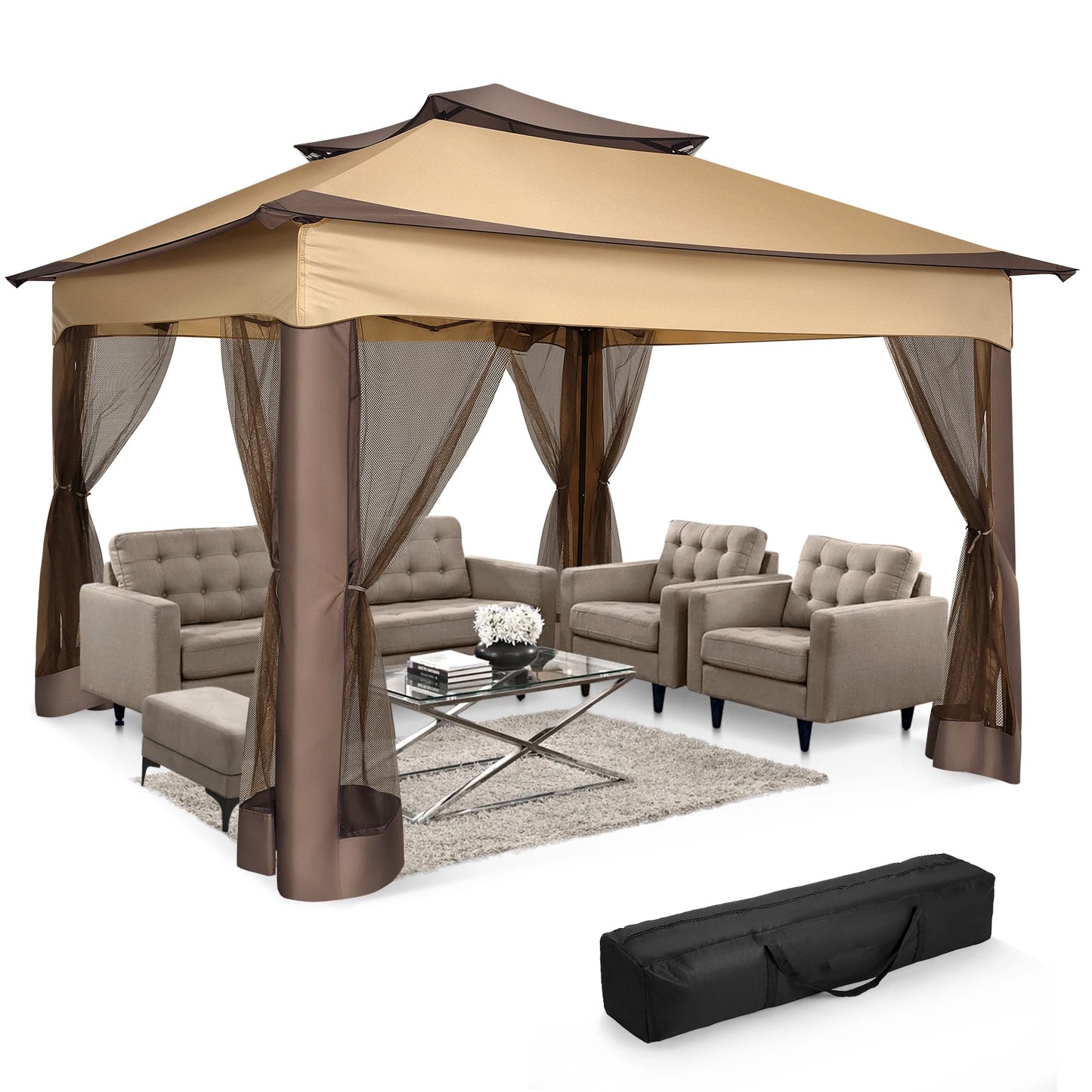 11x11ft Pop Up Gazebo with Mosquito Netting & Carry Bag