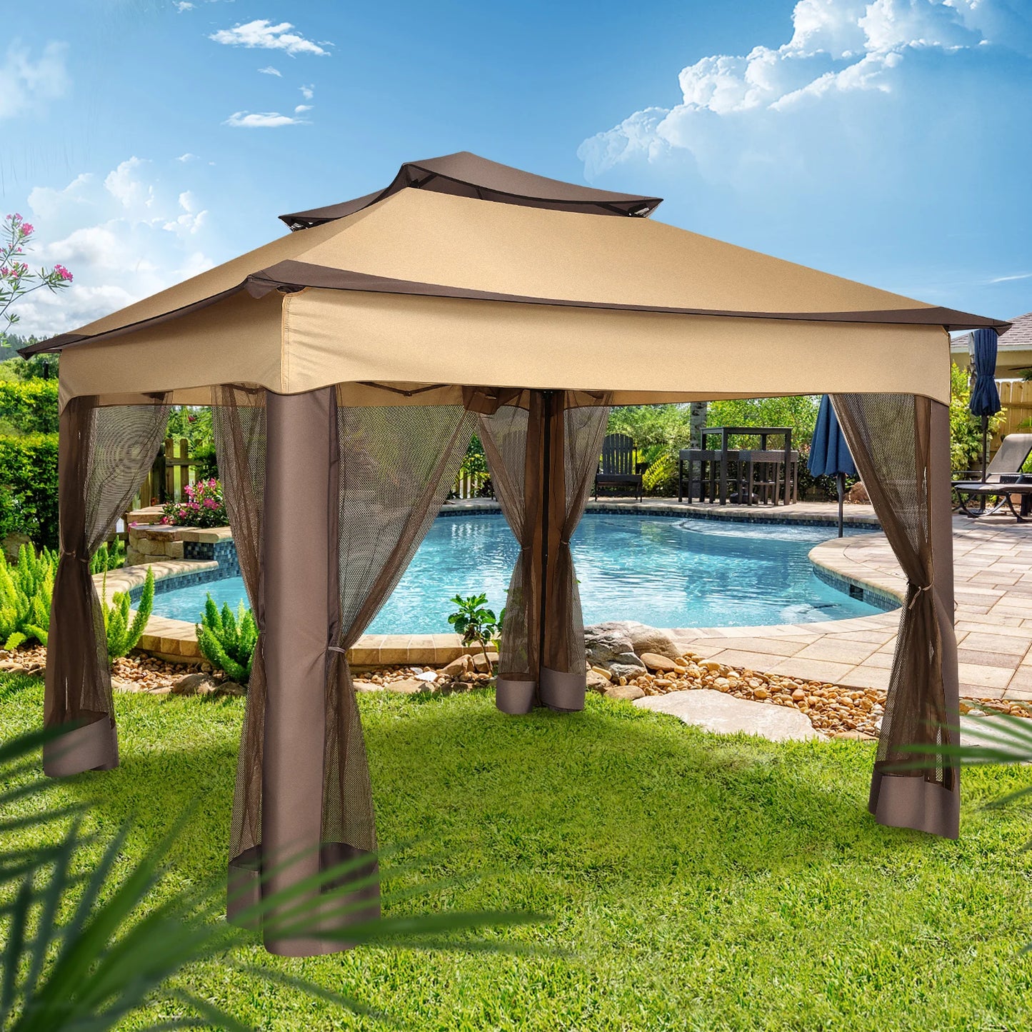 11x11ft Pop Up Gazebo with Mosquito Netting & Carry Bag