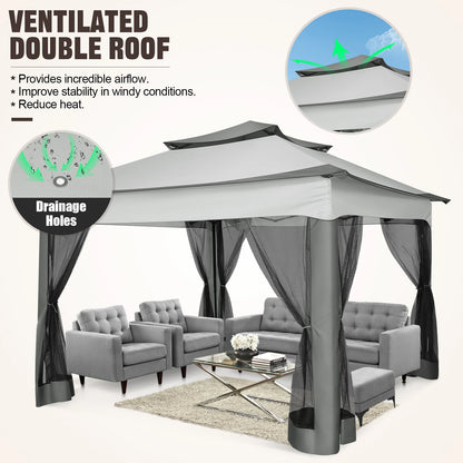 11x11ft Pop Up Gazebo with Mosquito Netting & Carry Bag