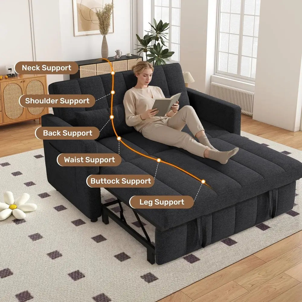 Sleeper Sofa Bed with Adjustable Backrest and Side Pockets