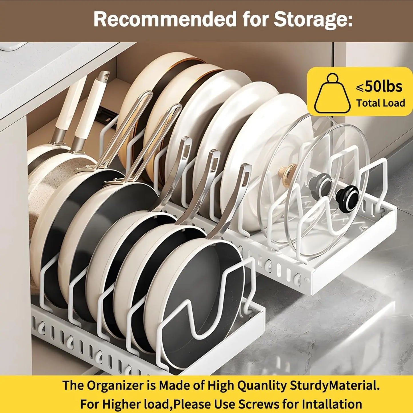 Pull Out Pots & Pans Organizer for Under Cabinet