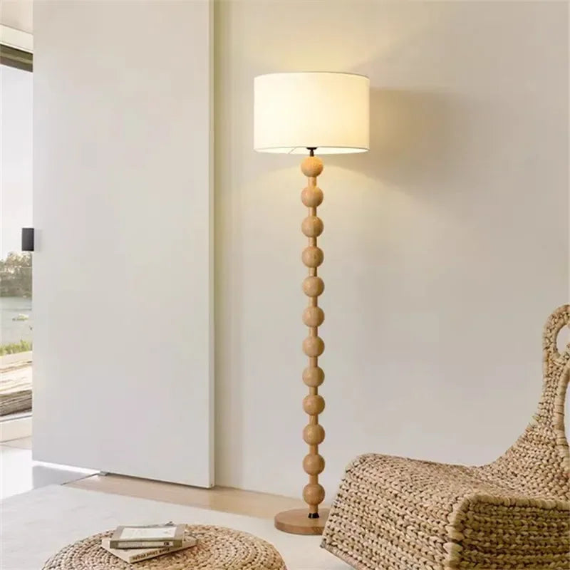 Vintage Floor Lamp Led Fabric & Wood Vertical Light