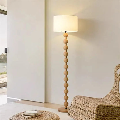 Vintage Floor Lamp Led Fabric & Wood Vertical Light