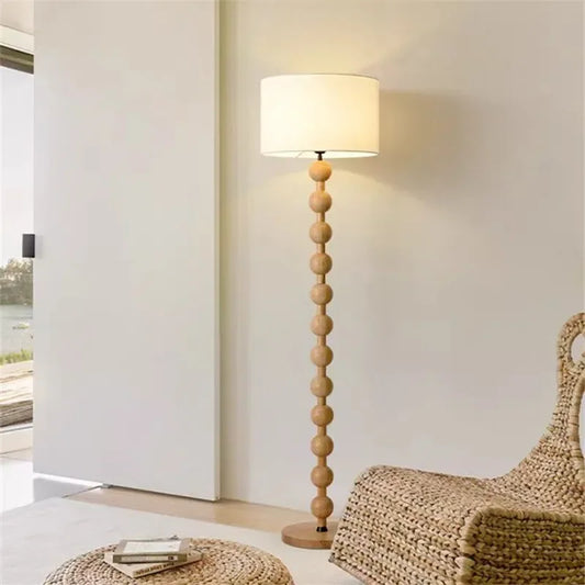 Vintage Floor Lamp Led Fabric & Wood Vertical Light