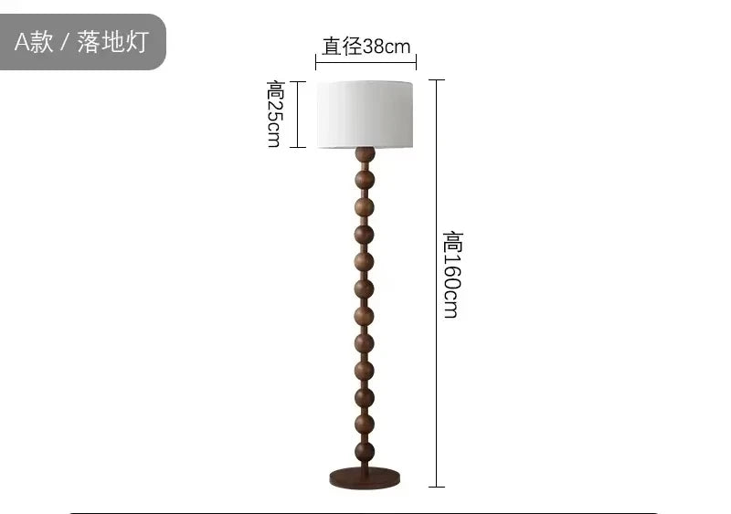 Vintage Floor Lamp Led Fabric & Wood Vertical Light
