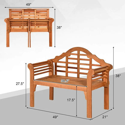 4ft Foldable Eucalyptus Bench with Curved Back & Armrests