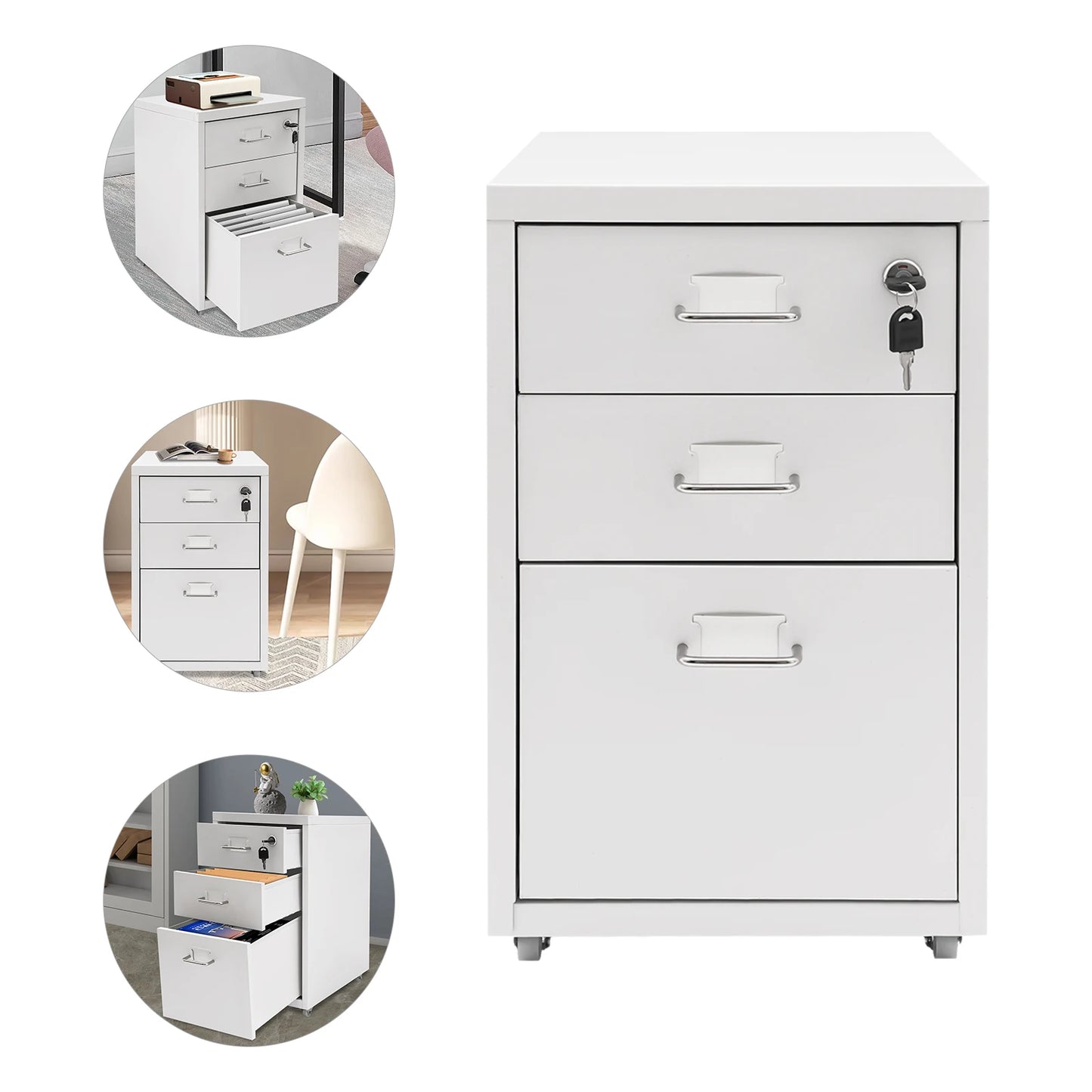 3 Tiers Rectangular Steel Vertical File Cabinet,Pink/White/Black