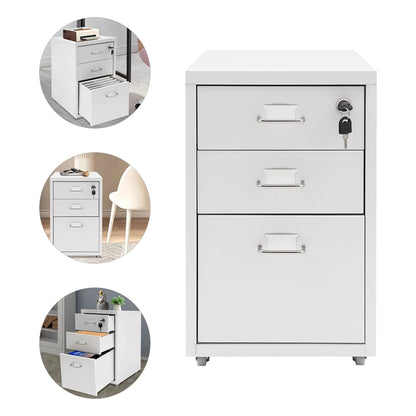 3 Tiers Rectangular Steel Vertical File Cabinet,Pink/White/Black