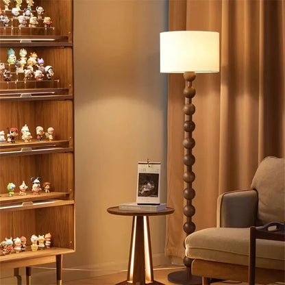 Vintage Floor Lamp Led Fabric & Wood Vertical Light