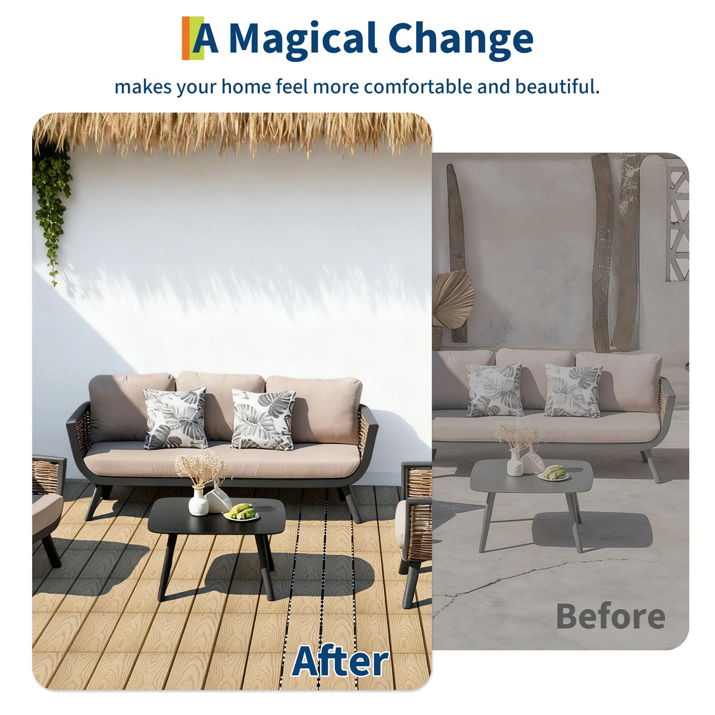 48PCs Composite Interconnected Deck Tiles 12x12 Inch –  for Indoor & Outdoor Use