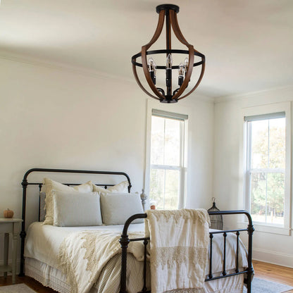 Modern Rustic Wooden Pendant Light Fixture - 17 Inch Diameter - Handmade Natural Wood