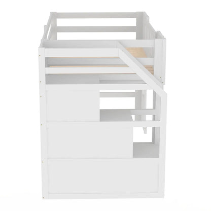 Twin size Low Loft Bed with Stairs, Storage Staircase and Window,