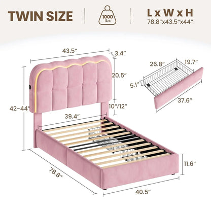 Twin Bed Frame with Storage Drawers and Headboard,