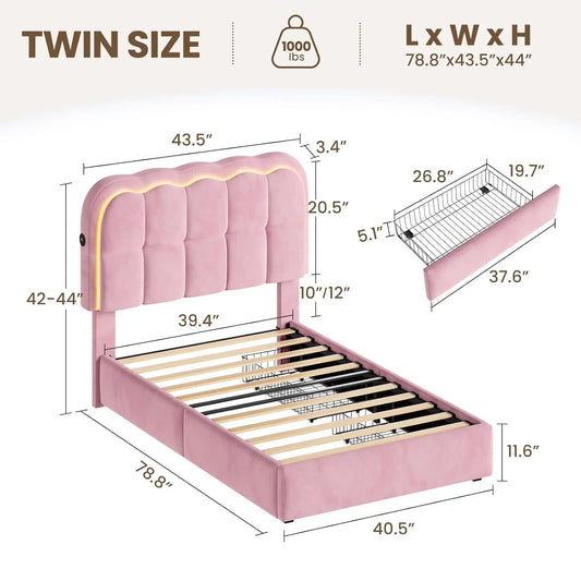 Twin Bed Frame with Storage Drawers and Headboard,