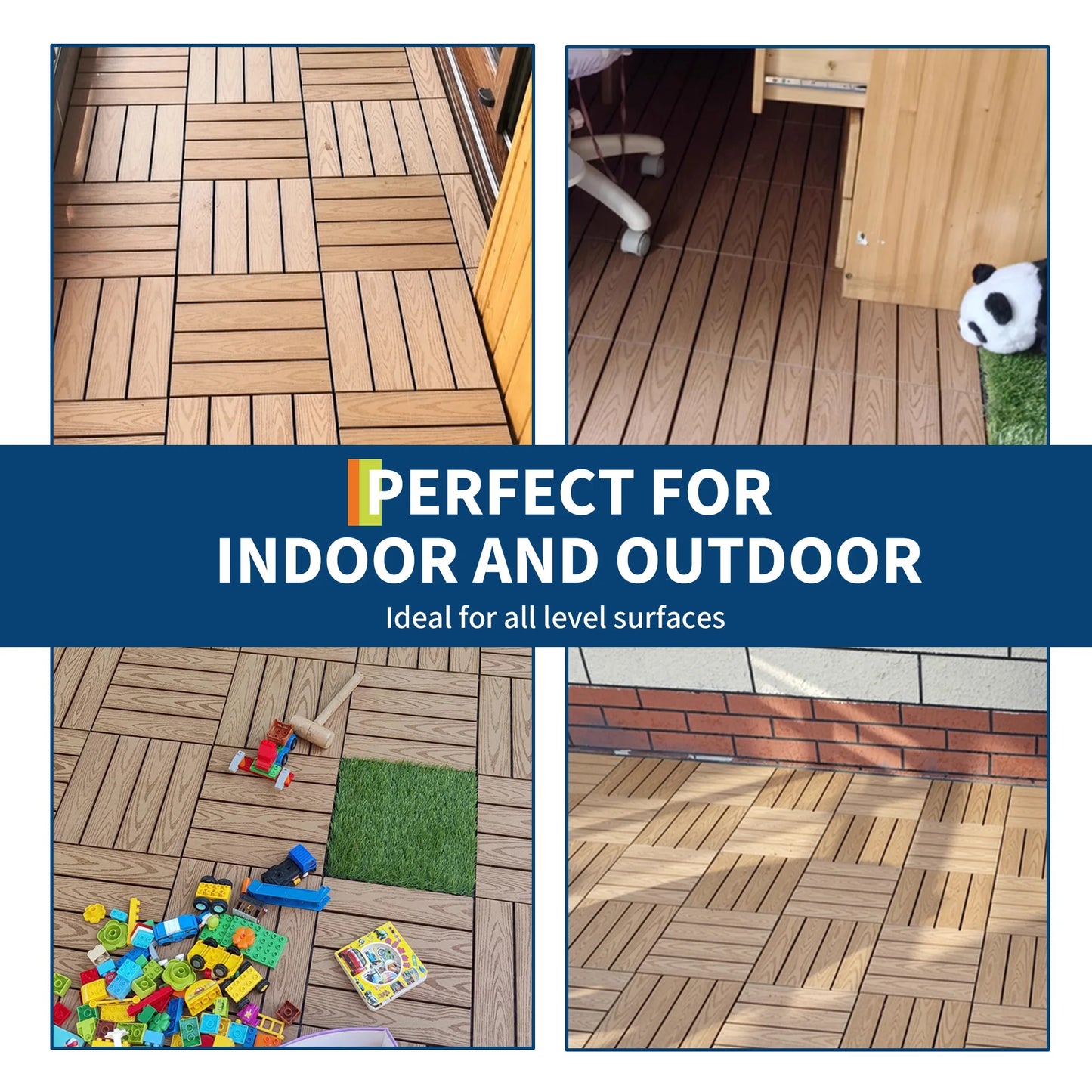 48PCs Composite Interconnected Deck Tiles 12x12 Inch –  for Indoor & Outdoor Use
