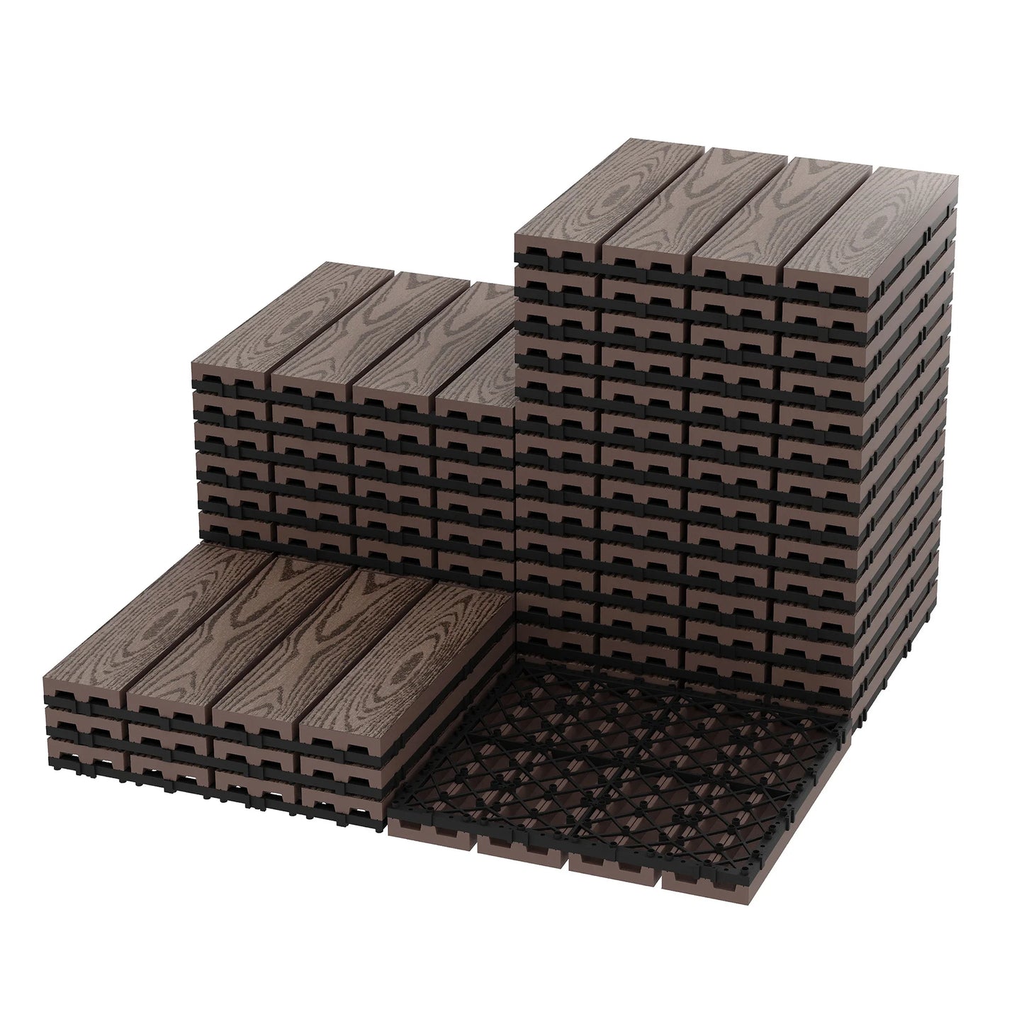 48PCs Composite Interconnected Deck Tiles 12x12 Inch –  for Indoor & Outdoor Use