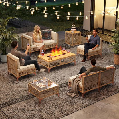 9pc Patio Sectional Set with Fire Pit