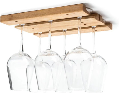 Under Cabinet Wooden Wine Glass Holder Rack,