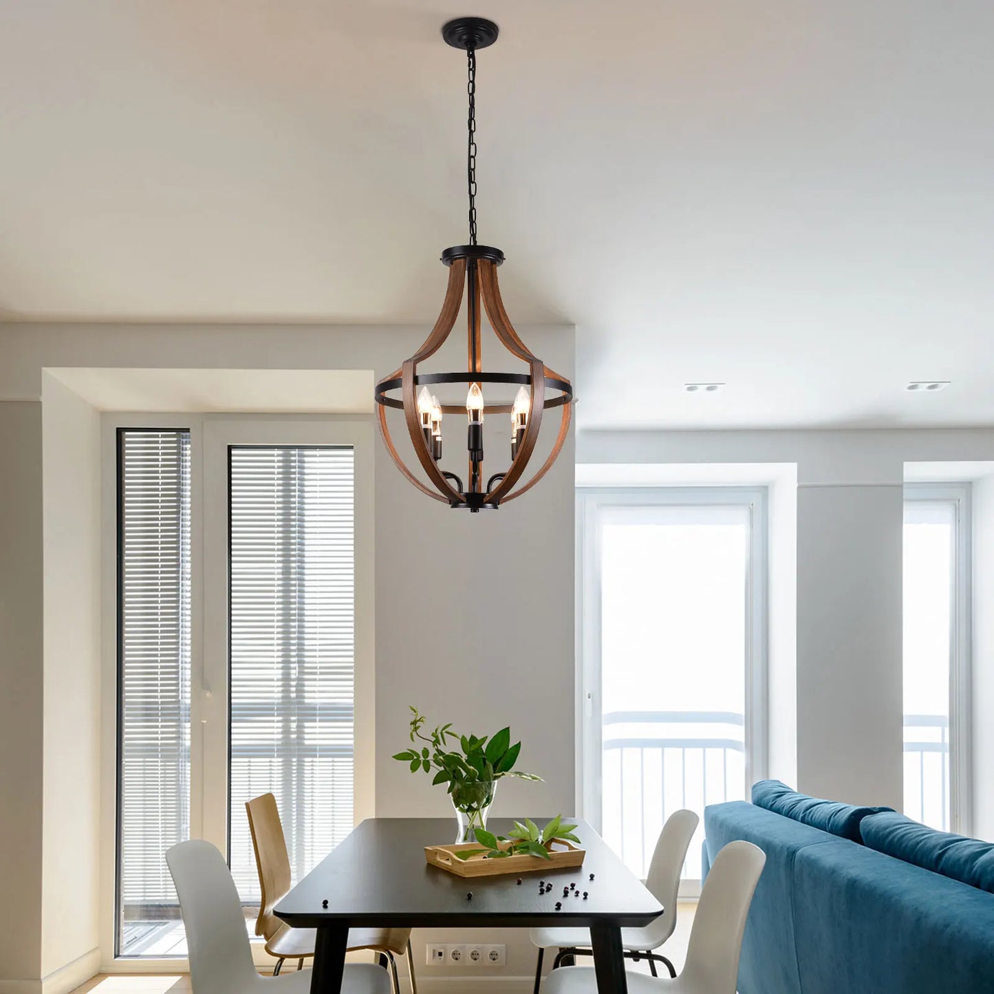 Modern Rustic Wooden Pendant Light Fixture - 17 Inch Diameter - Handmade Natural Wood