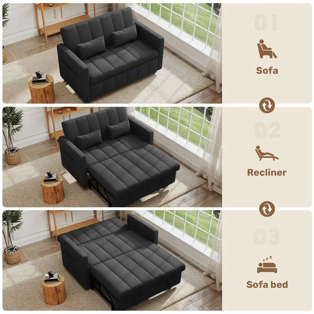 Sleeper Sofa Bed with Adjustable Backrest and Side Pockets