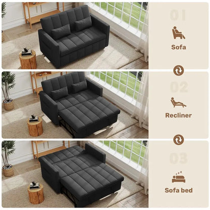 Sleeper Sofa Bed with Adjustable Backrest and Side Pockets