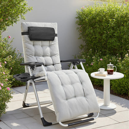 Set of 2 Portable Outdoor Garden Recliners with Cup Holder and Adjustable Pillow