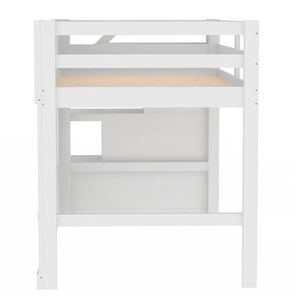 Twin size Low Loft Bed with Stairs, Storage Staircase and Window,