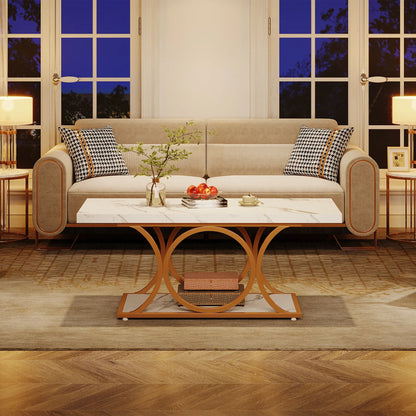 47 inch Rectangle, Faux Marble & Wood Coffee Table