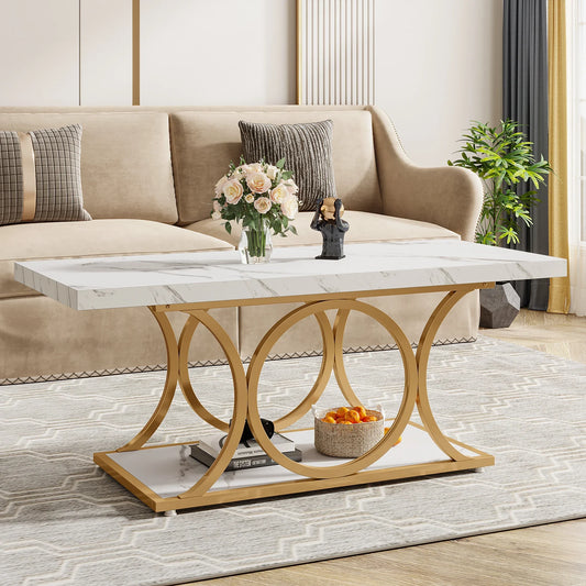 47 inch Rectangle, Faux Marble & Wood Coffee Table