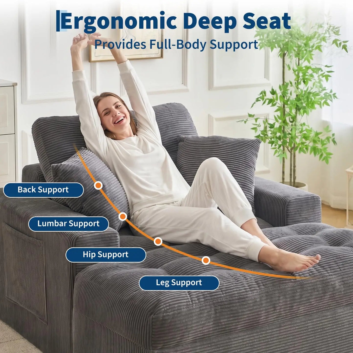 63'' Indoor Chaise Lounge With Ottoman and 2 Pillows