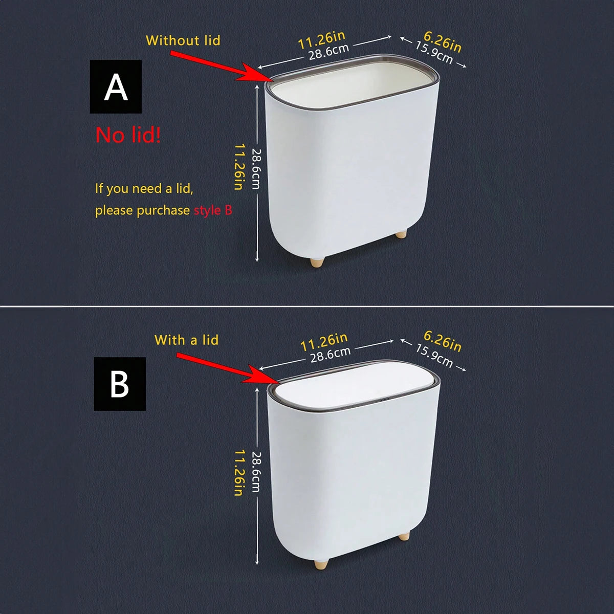 Narrow Trash Can  for Home, Office or Small Spaces