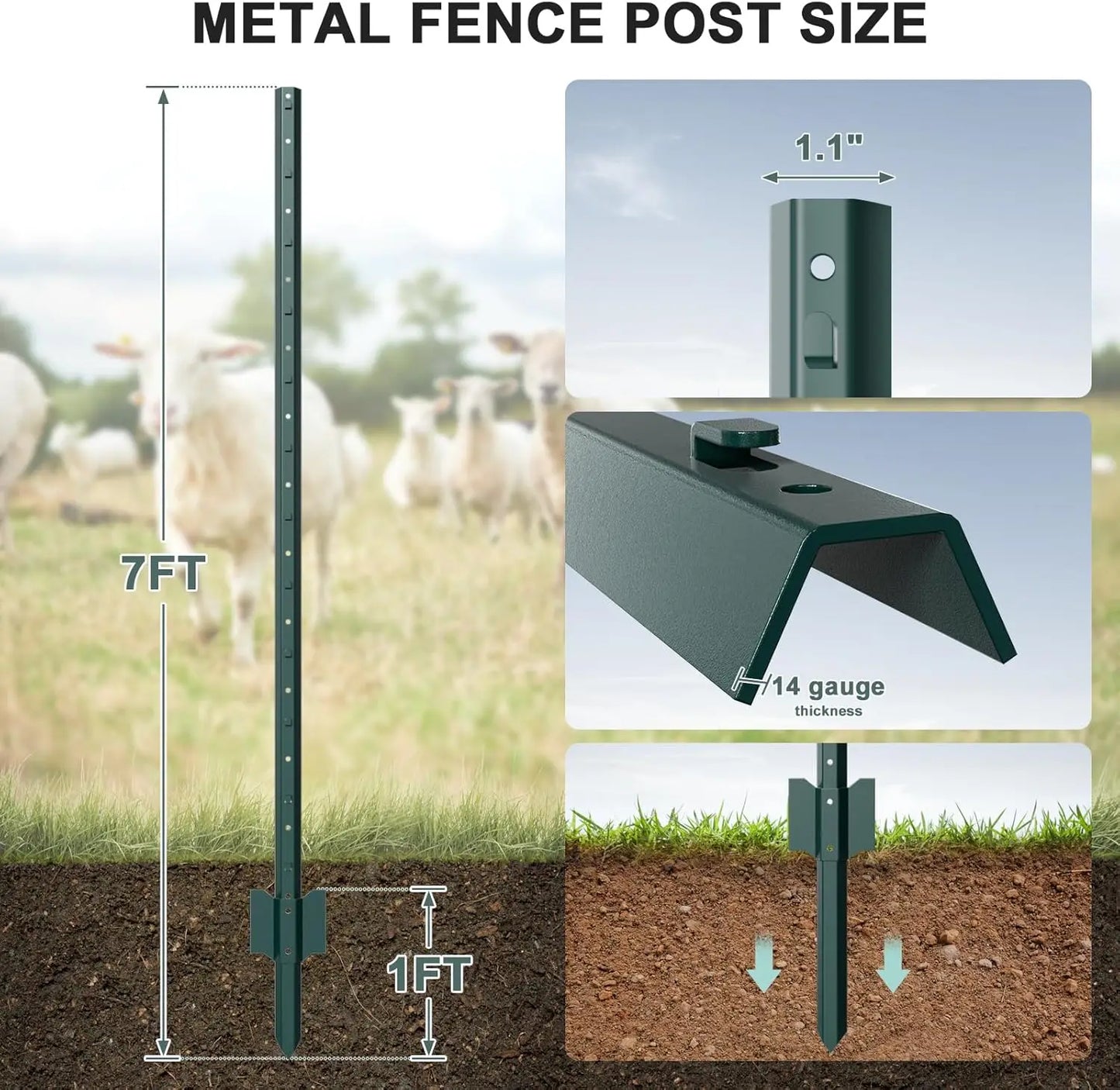 10 Pack,7 ft Heavy Duty Metal Fence Post,