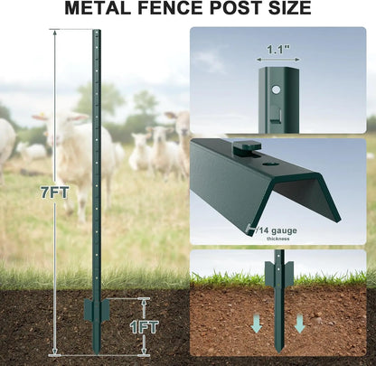 10 Pack,7 ft Heavy Duty Metal Fence Post,