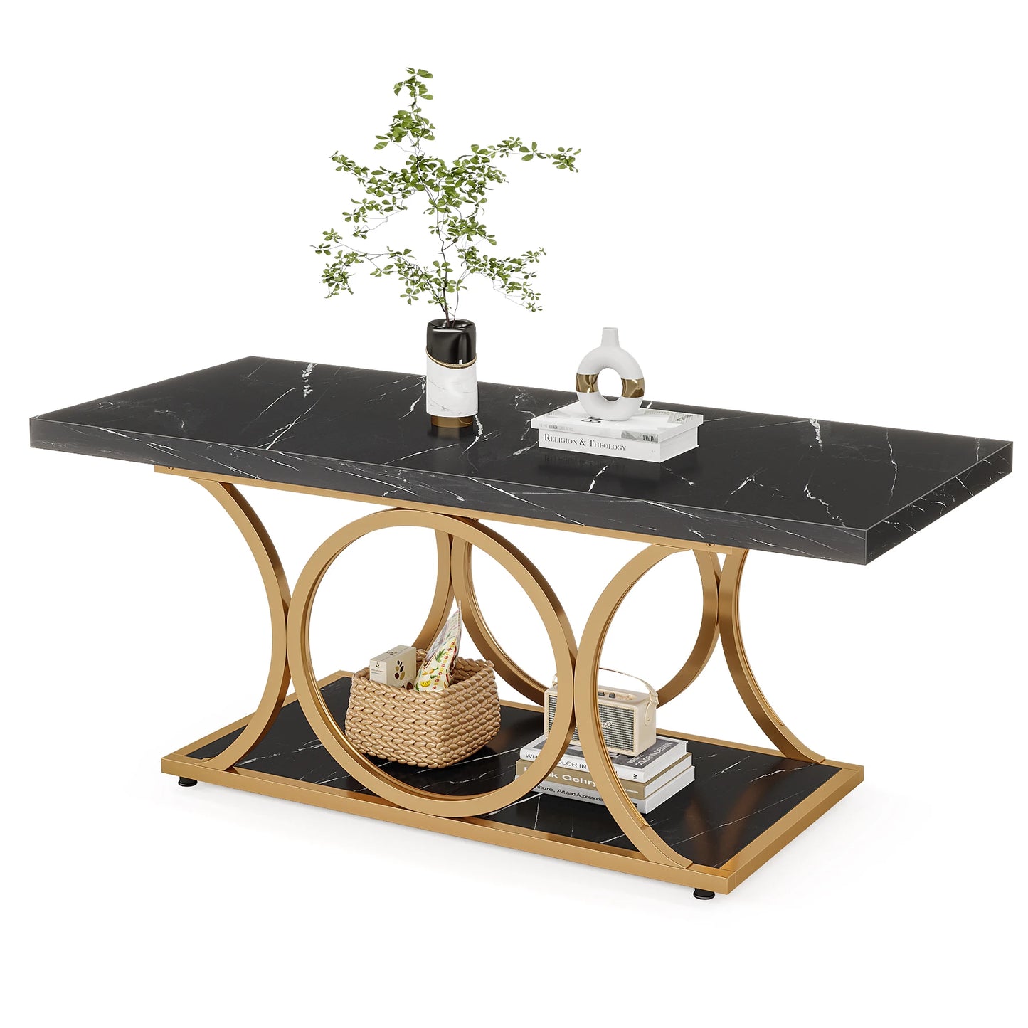 47 inch Rectangle, Faux Marble & Wood Coffee Table