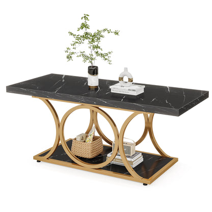47 inch Rectangle, Faux Marble & Wood Coffee Table