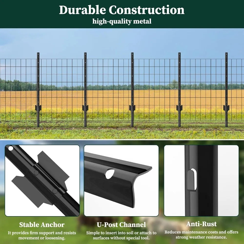 10 Pack 5 FT Heavy Duty Metal U-Post for Wire Fencing, No-Dig Fence Stakes, Rustproof Powder-Coated Steel for Farm, Yard & Garden