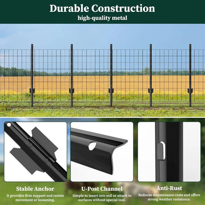 10 Pack 5 FT Heavy Duty Metal U-Post for Wire Fencing, No-Dig Fence Stakes, Rustproof Powder-Coated Steel for Farm, Yard & Garden