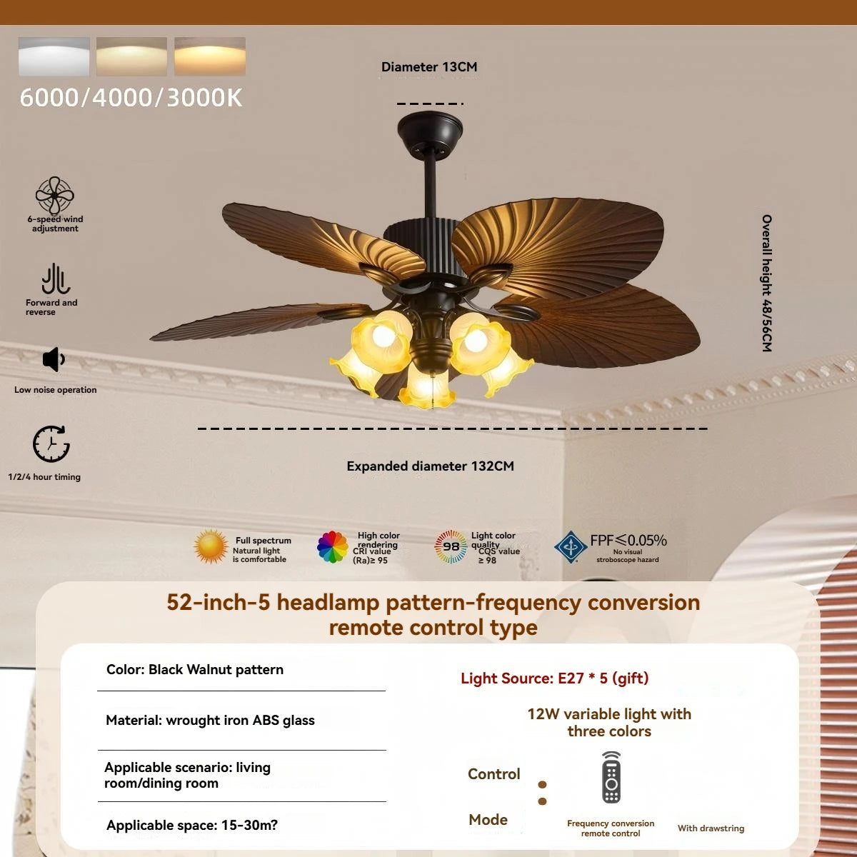 Banana leaf high wind ceiling fan light